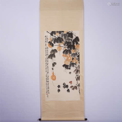 CHINESE HANGING SCROLL PAINTING OF GOURDS