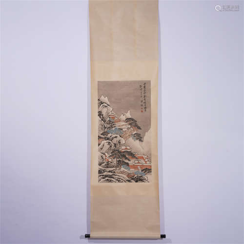 CHINESE HANGING SCROLL COLORED PAINTING OF LANDSCAPE