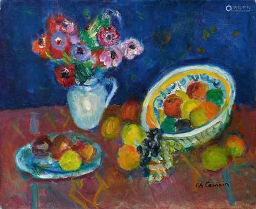 Charles CamoinBouquet d'anémones - plat et assiette de fruits