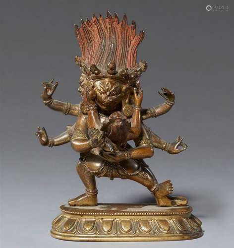 Mahakala in yab-yum. Bronze. Tibetochinesisch. 17./18. Jh.