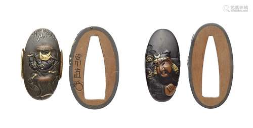 Zwei fuchi-kashira. Shibuichi. 18./frühes 19. Jh.