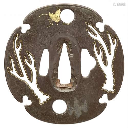 Tsuba. Shakudo. Ko kinko-Arbeit. Spätes 16. Jh.