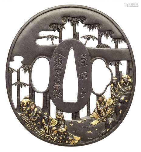 Tsuba. Shakudo. Hikone-Arbeit. 19. Jh.