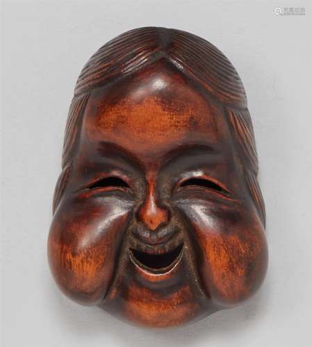 Okame-Maske. Buchsbaum. Spätes 19. Jh.