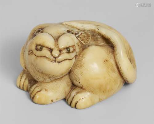 Aschenbecher-Netsuke. Liegender Tiger. Elfenbein. Frühes 19. Jh.