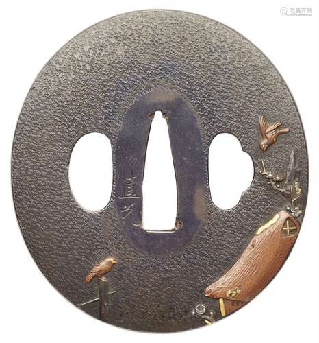 Tsuba. Shibuichi. Yanagawa-Schule. 19. Jh.