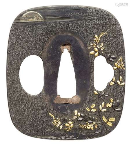 Tsuba. Shibuichi. Tsuchiya-Arbeit. 19. Jh.