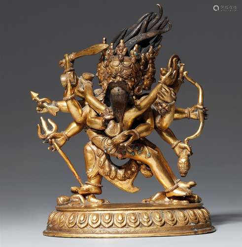 Mahakala yab-yum. Feuervergoldete Bronze. Tibetochinesisch. 18./19. Jh.