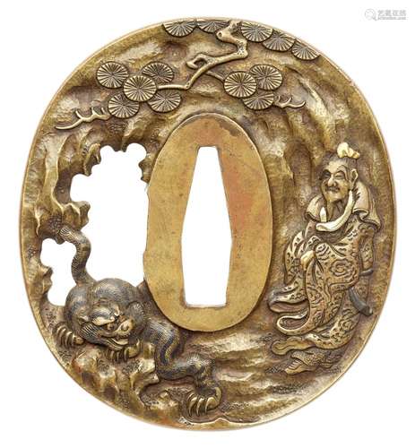 Tsuba. Sentoku. Nukagawa-Arbeit. 1. Hälfte 19. Jh.