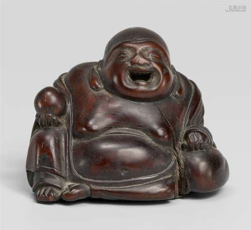 Aschenbecher-Netsuke. Holz und Messing. 19. Jh.