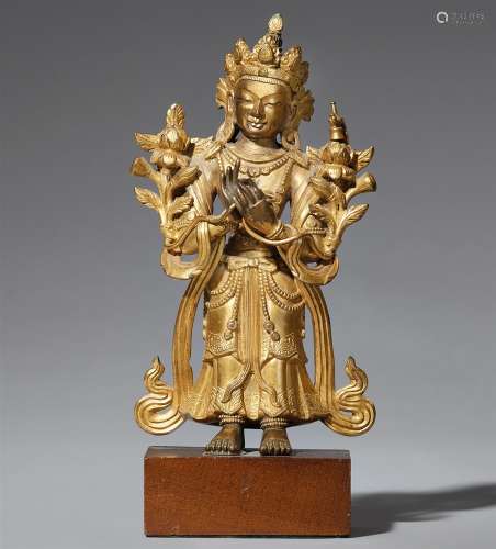 Maitreya. Feuervergoldete Bronze. Tibetochinesisch. 18. Jh.