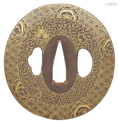 Tsuba. Eisen. Kyo kenjo-Arbeit. 18. Jh.