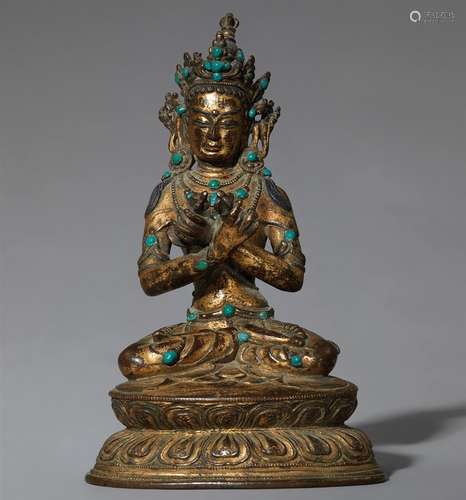 Vajradhara. Feuervergoldet Bronze. Tibet. 16. Jh.