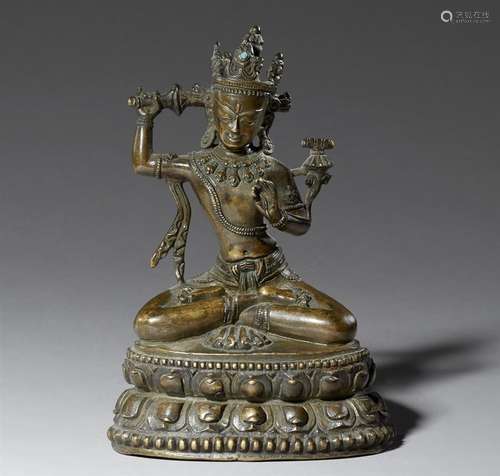 Manjushri. Bronze mit Kupfereinlage. Tibet. Pala-Stil, 17./18. Jh.