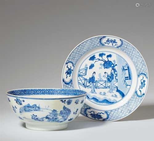 Blau-weiße Schale und Teller. Qianlong-Periode (1735-1796)