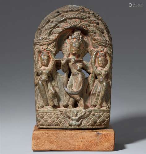 Stele des Krishna Venugopala. Grauer Stein. Nepal. 17. Jh.