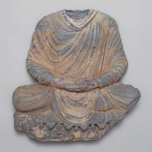 Torso eines Buddha Shakyamuni. Grauer Schist. Pakistan, Gandhara. 2./3. Jh.