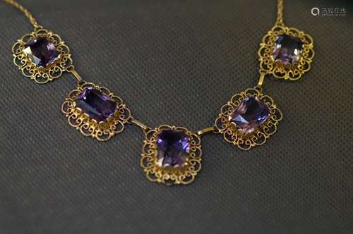 A 5 stone Amethyst necklace, each mounted individu