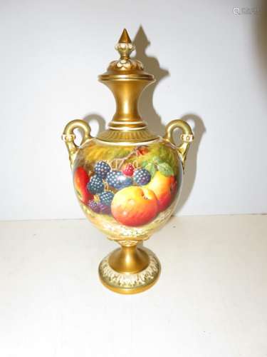 Royal Worchester Vase painted with Fruit decoratio