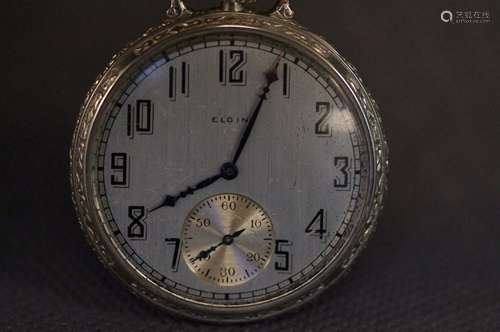 Art deco silver case Elgin pocket watch with sub s