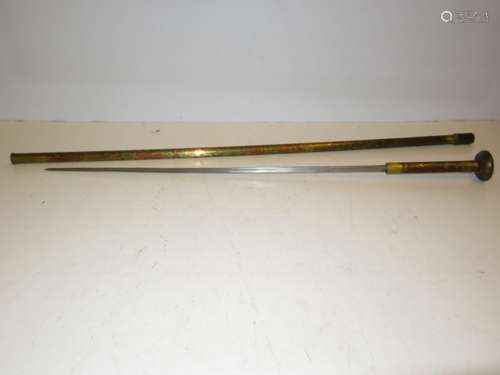 Brass & copper sword stick with cruciform blade Le