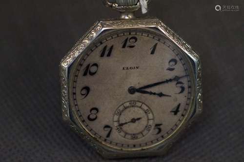 Art Deco Elgin silver cased pocket watch