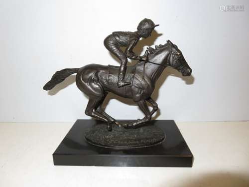 Bronze Model Jockey Titled Champion Finish by Davi