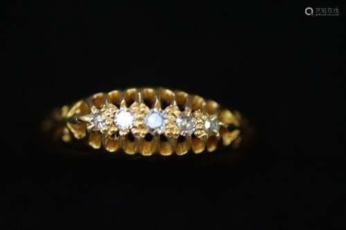 18 ct gold and diamond ring, ring set with 5 small