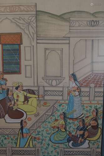 Indian painting on material 89 x 69 cm with frame