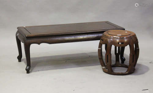 A Chinese hardwood stand/garden seat, 20th century, of openwork barrel form, height 41.5cm, together