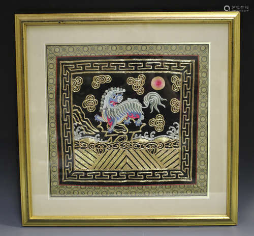 A Chinese silk embroidered military style rank badge/mandarin square, 20th century, second rank,