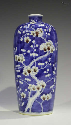 A Chinese underglaze blue and red porcelain vase, mark of Qianlong but modern, the shouldered