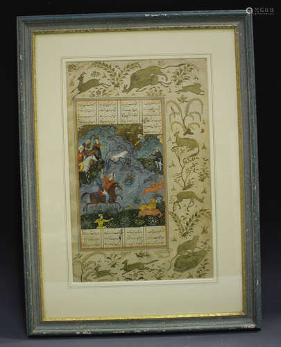 A Persian manuscript leaf, probably 19th century, painted in watercolour and gouache with a