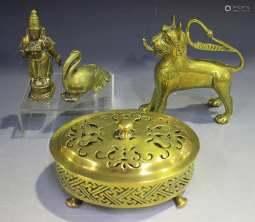 A South Indian bronze figure of Lakshmi, height 9.7cm, together with a Chinese brass oval censer and