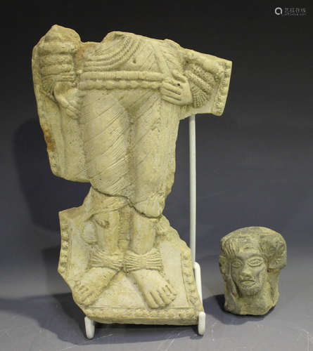 A West Bengal buff terracotta figural fragment, circa 1st century AD, in the form of a lower body