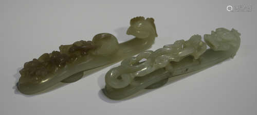 Two Chinese jade belthooks, probably late Qing dynasty, each of typical serpentine form, the first