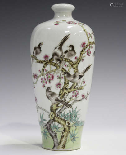 A Chinese famille rose porcelain vase, mark of Qianlong but Republic/20th century, the tapering body