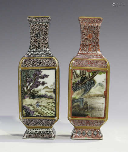 A near pair of Chinese porcelain vases, mark of Qianlong but probably Republic period, each of