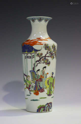A Chinese famille rose porcelain vase, late Qing dynasty, the tapering cylindrical body painted with