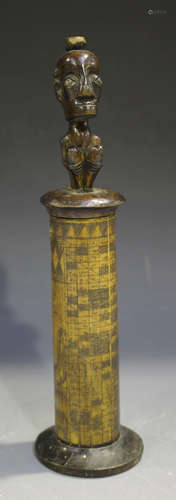 A Sumatran Karo batak bamboo lime container, late 19th/early 20th century, the cylindrical body with