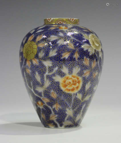 A Japanese Imari porcelain vase, Meiji period, probably Fukagawa, the ovoid body painted and gilt