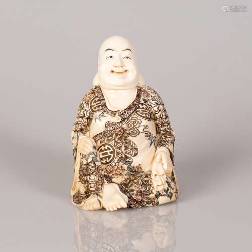 Chinese Bone Sculpture Buddha Figure Illustrated By Hand