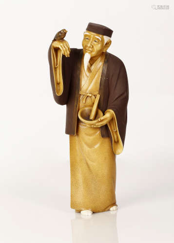 Japanese bone sculpture of old man Meiji period