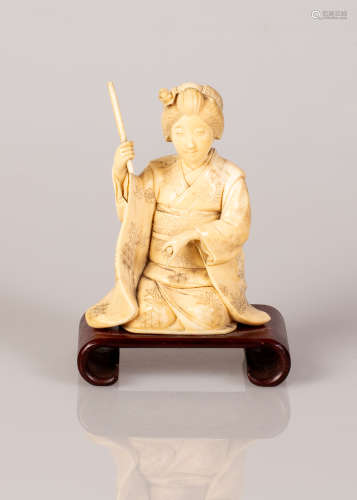 Japanese Bone Sculpture (Meiji Period 1868-1912) Geisha Figure