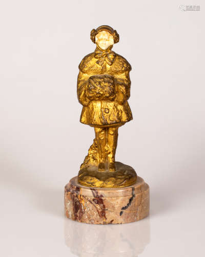 Figurine European Girl Figure Integrated w/ Bronze & Bone on Marble Stand
