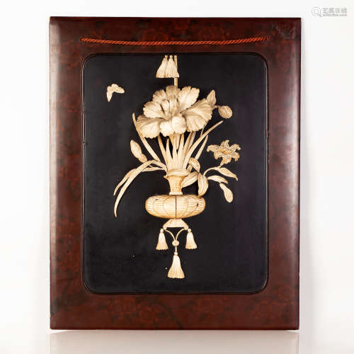 Chinese Bone Flower Set on Wooden Plate
