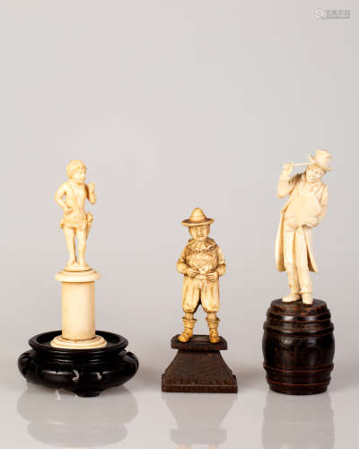 Lot 3 European Bone Statuettes on Wooden Stand