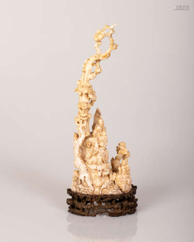 Chinese bone sculpture of a mountain scene early 1900's