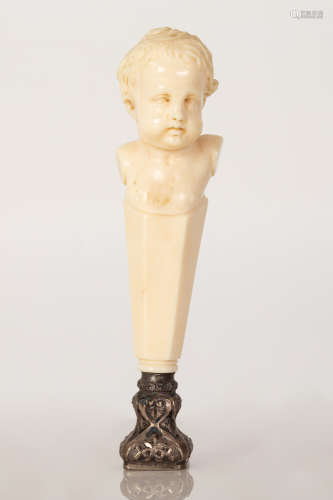 European Silver & Bone Statuette Adolescent Boy Figure
