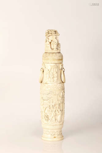 Large Sized Chinese Bone Vase Scene Life of Qing Dynasty Scion 19th century